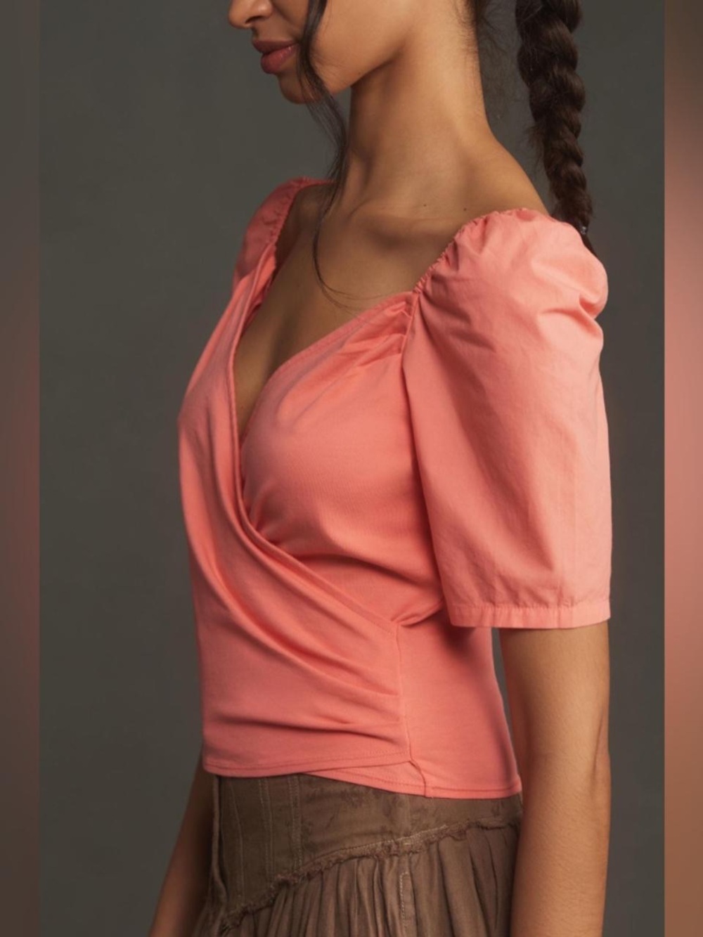 NWOT By Anthropologie Puff-Sleeve Wrap Top Coral Size XXS